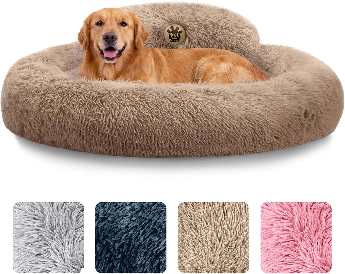 Calming Donut Dog Bed With Anti Slip Premium Faux Fur