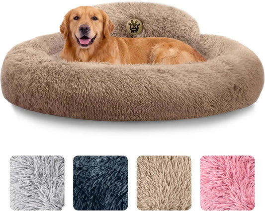 Calming Donut Dog Bed With Anti Slip Premium Faux Fur