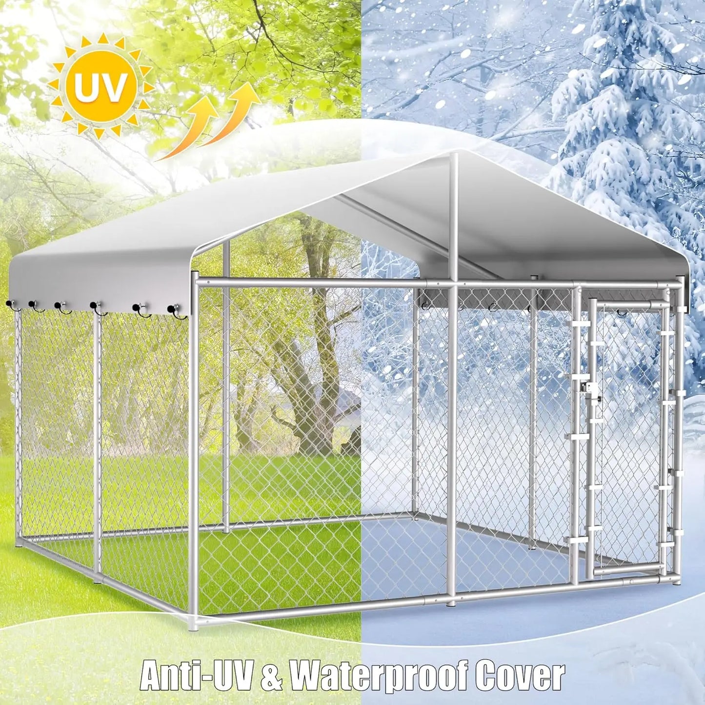 Outdoor Dog Kennel With Roof Galvanized Chain Link Enclosure