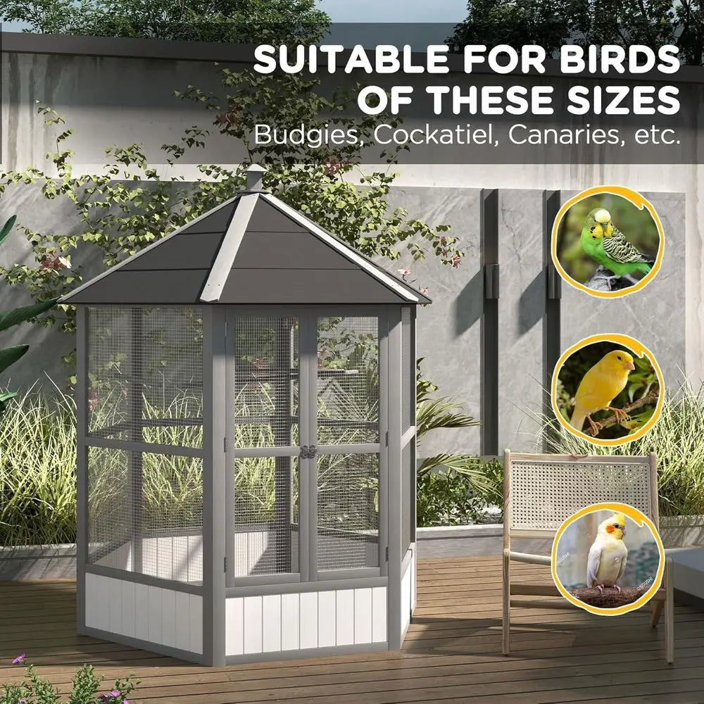 NONE Hexagonal Outdoor Aviary For Small Birds With Covered Shelter