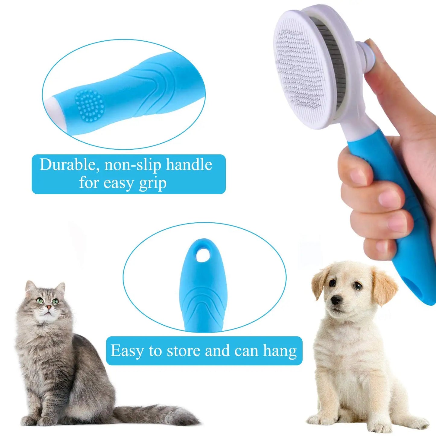 Self Cleaning Slicker Grooming Brush For Dogs Cats Rabbits
