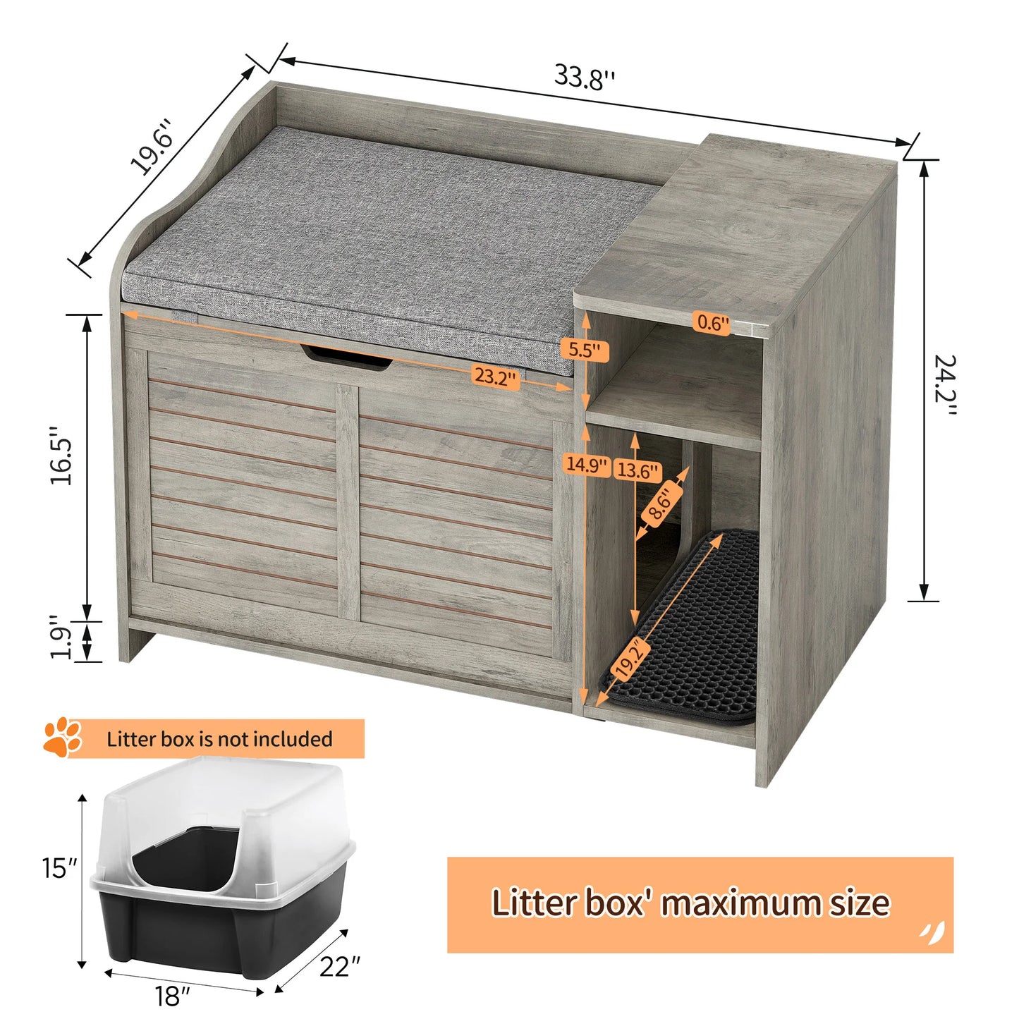 Hidden Wood Cat Litter Box Enclosure With Scratch Pad Easy Assembly