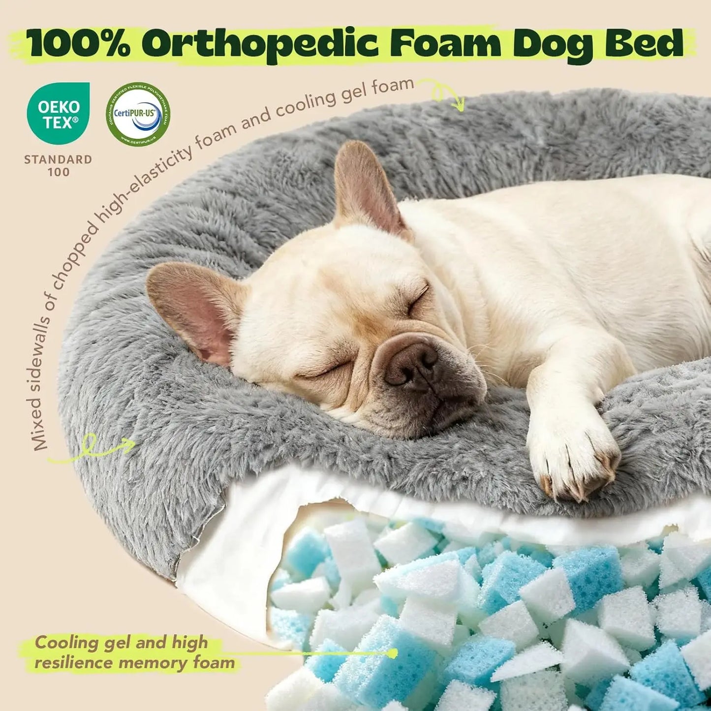 Orthopaedic Round Dog Bed With Removable Cover Calming Foam