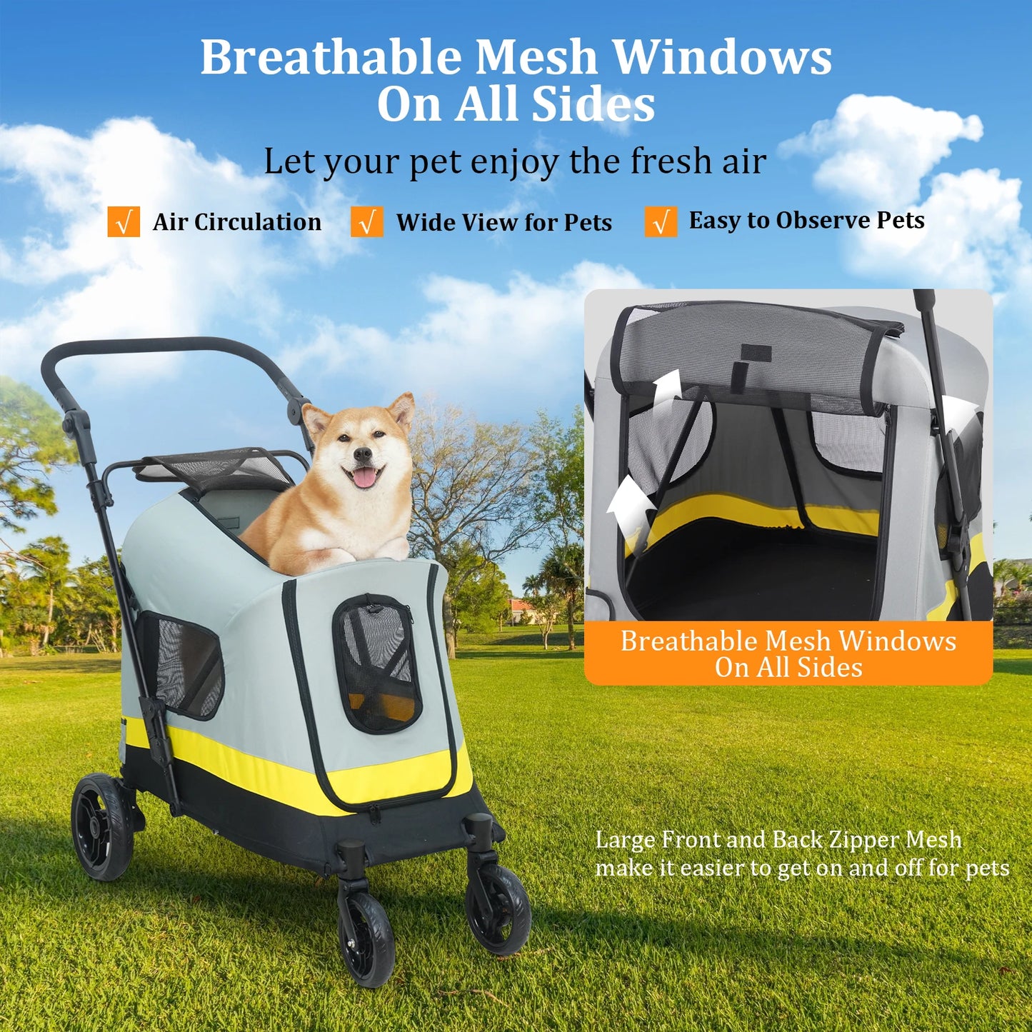 Portable Dog Stroller All Terrain Dual Entry Pet Wagon Cart