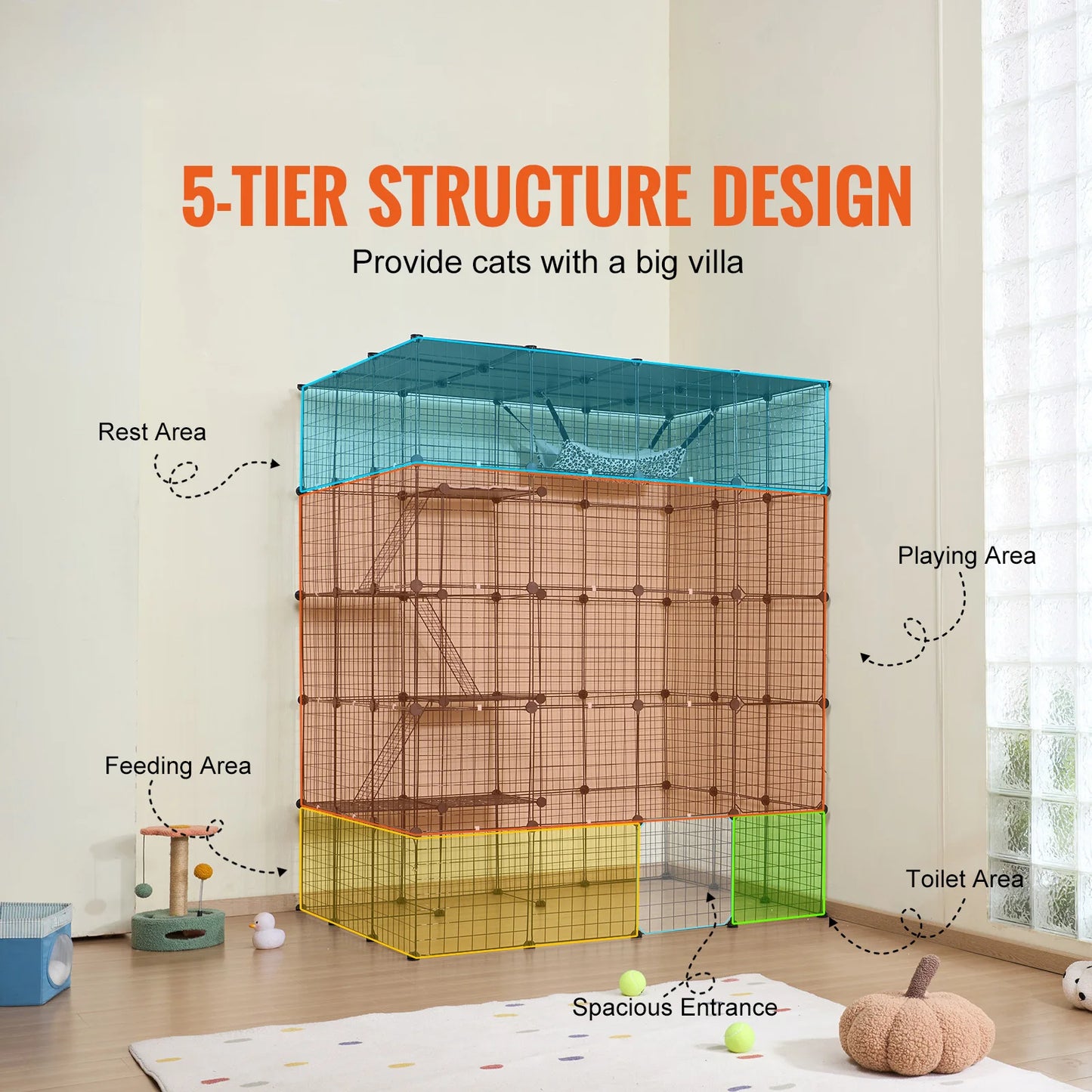 SucceBuy Detachable Cat Cage With Front Doors And Hammock