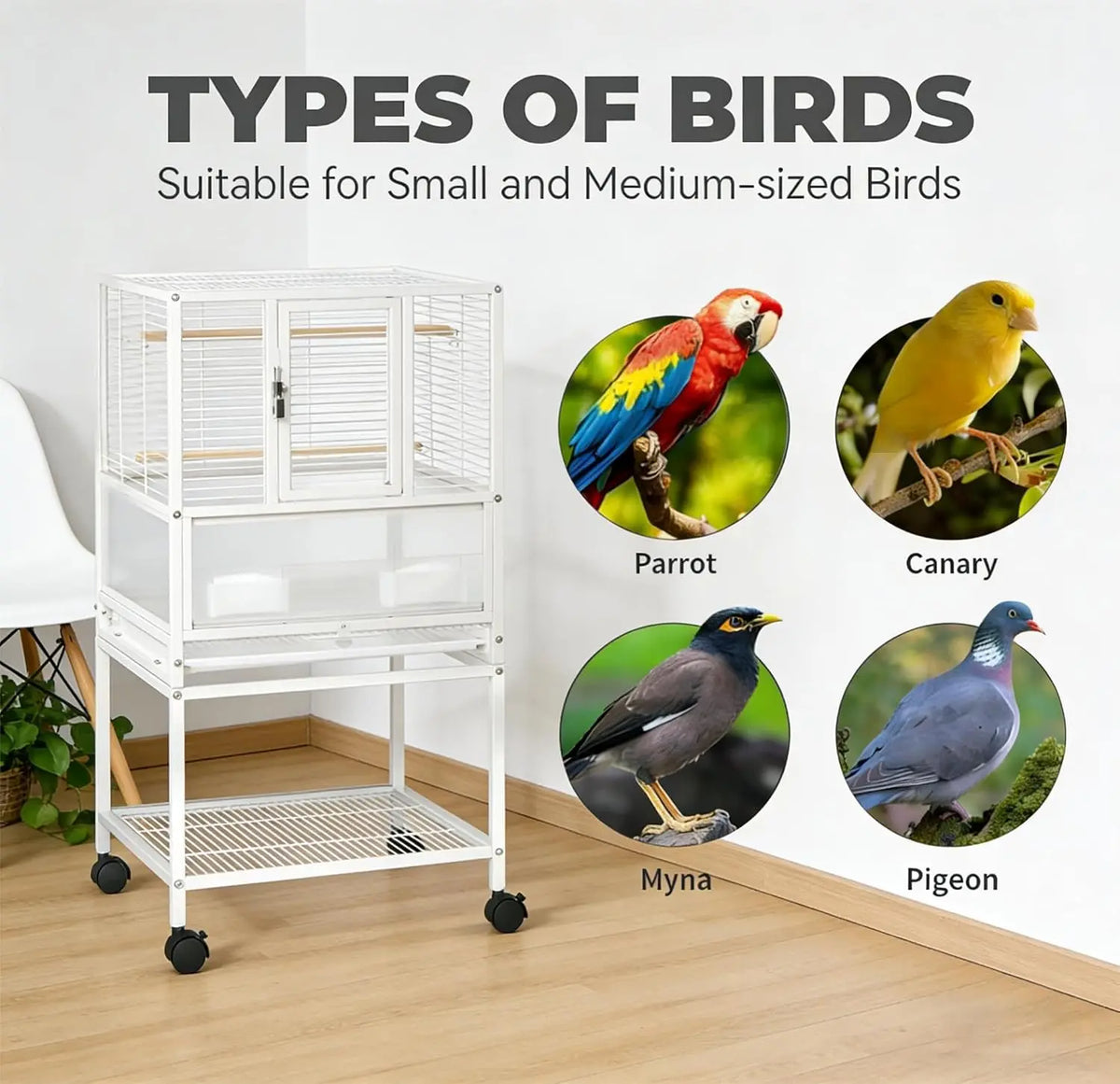 Garvee Three In One Wrought Iron Bird Cage With Wheels
