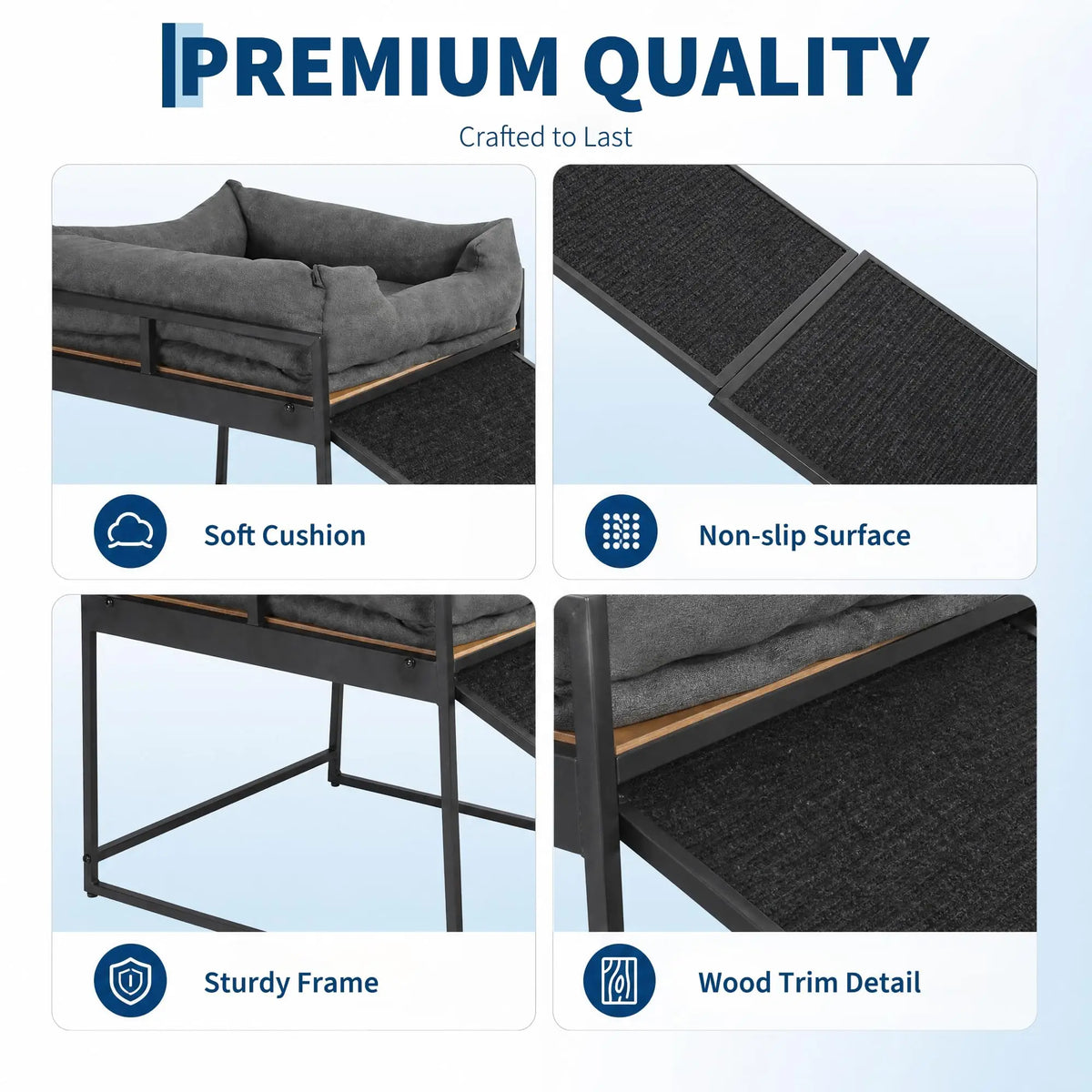 Elevated Dog Bed Platform With Non Slip Ramp And Bolster