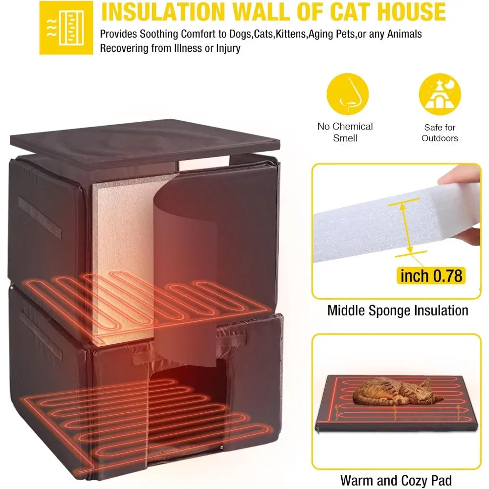 Insulated Outdoor Cat Shelter With Heated Pad For Winter Use