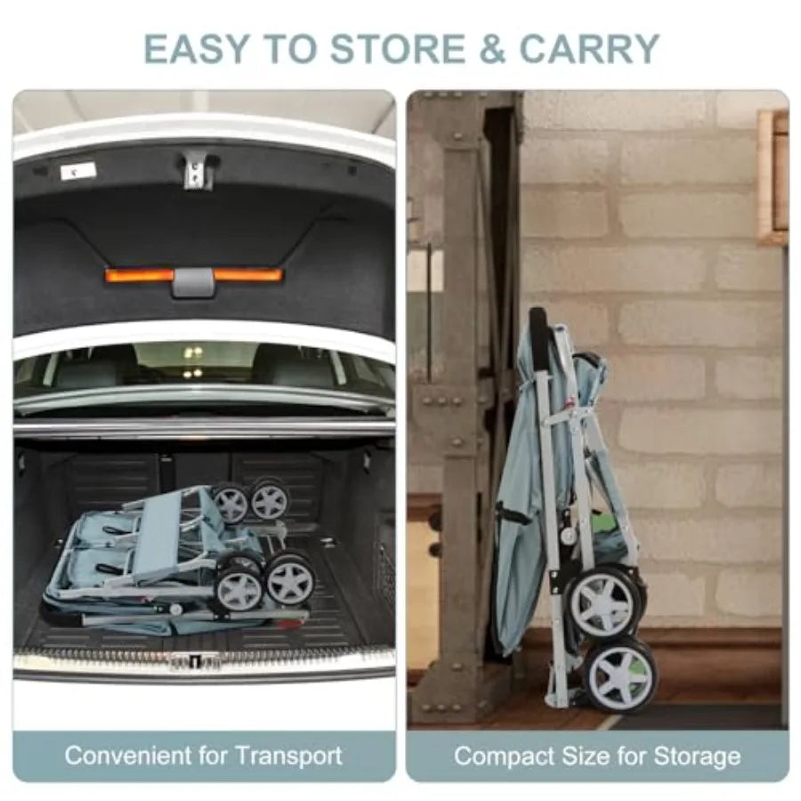 Double Pet Stroller For Two Dogs And Cats With Leashes