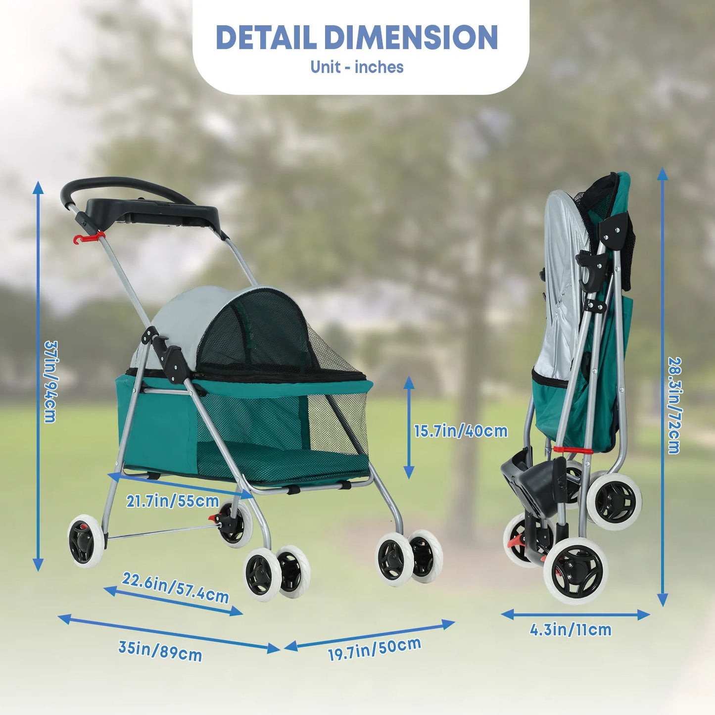 Portable 4 Wheel Pet Stroller Folding Waterproof Travel Carrier