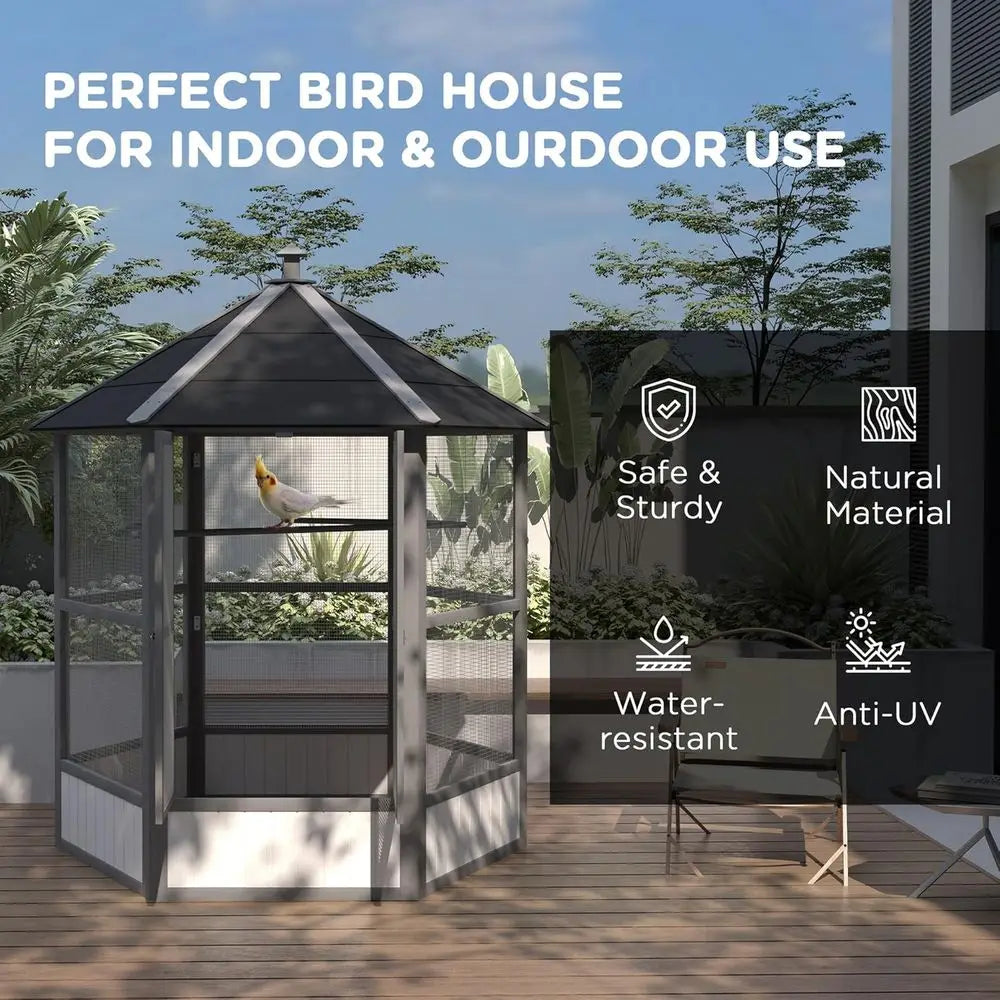 NONE Hexagonal Outdoor Aviary For Small Birds With Covered Shelter