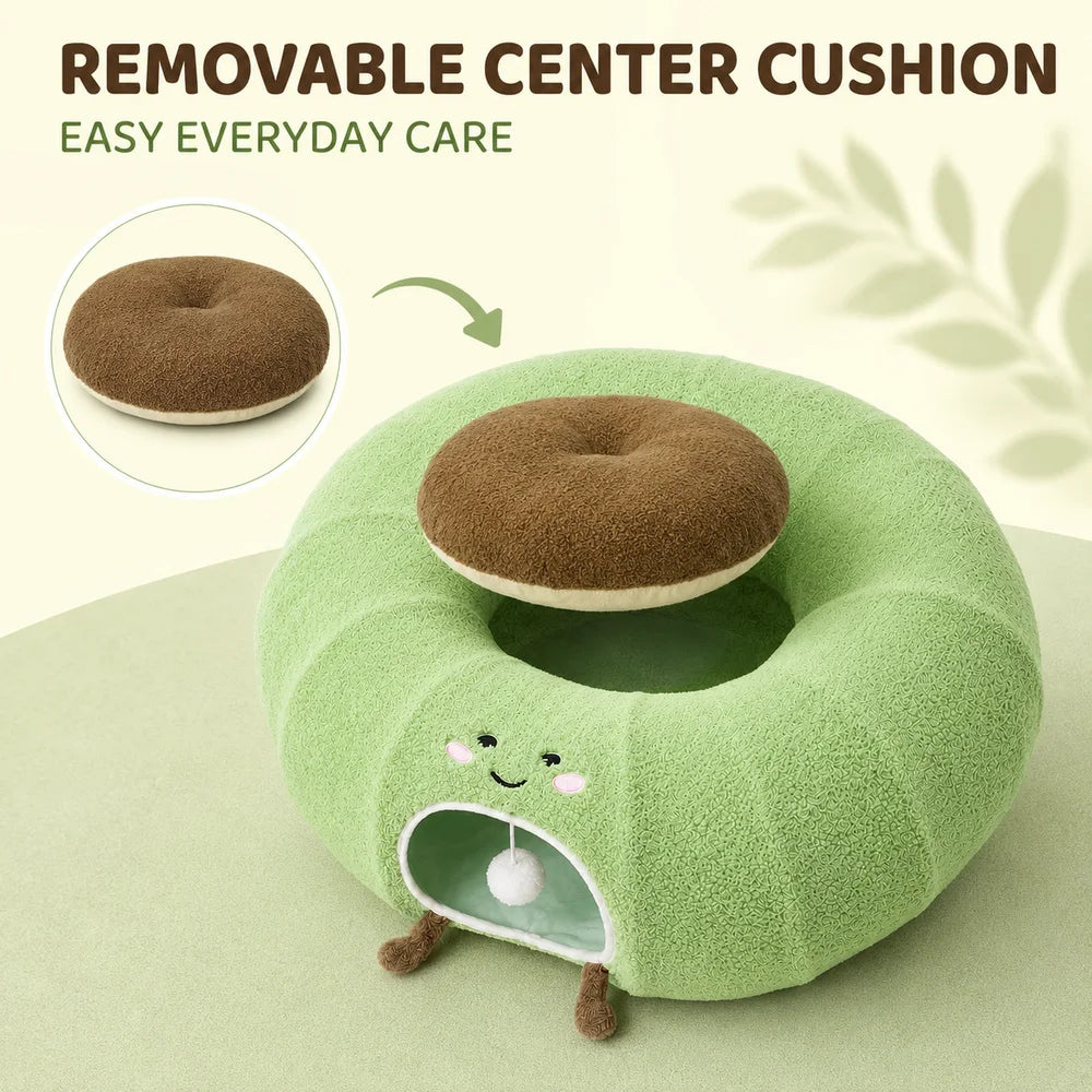 Convertible Cat Tunnel Bed With Plush Cushion And Play Tunnel