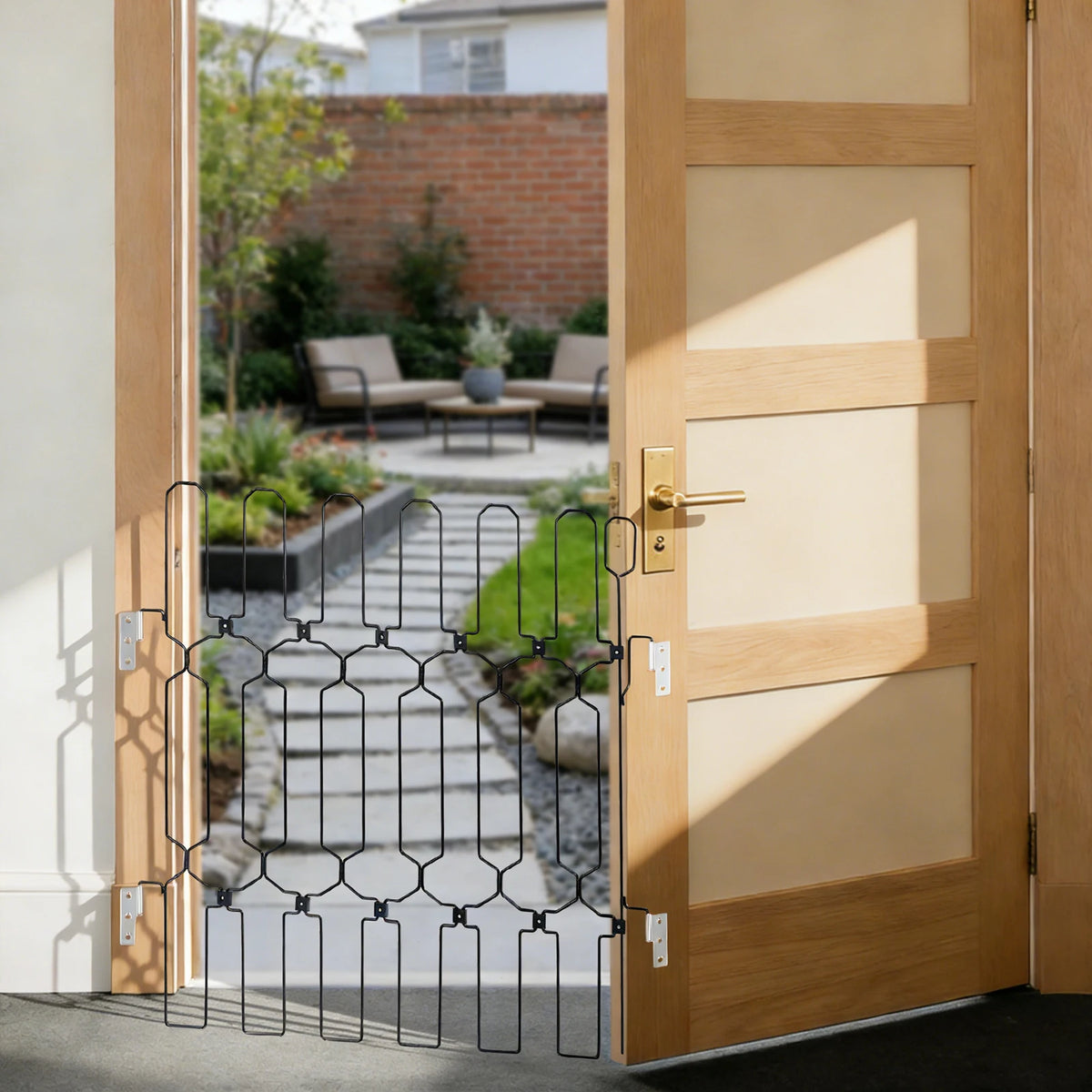 Bymaocar Metal Retractable Pet Gate Secure Doorway Barrier