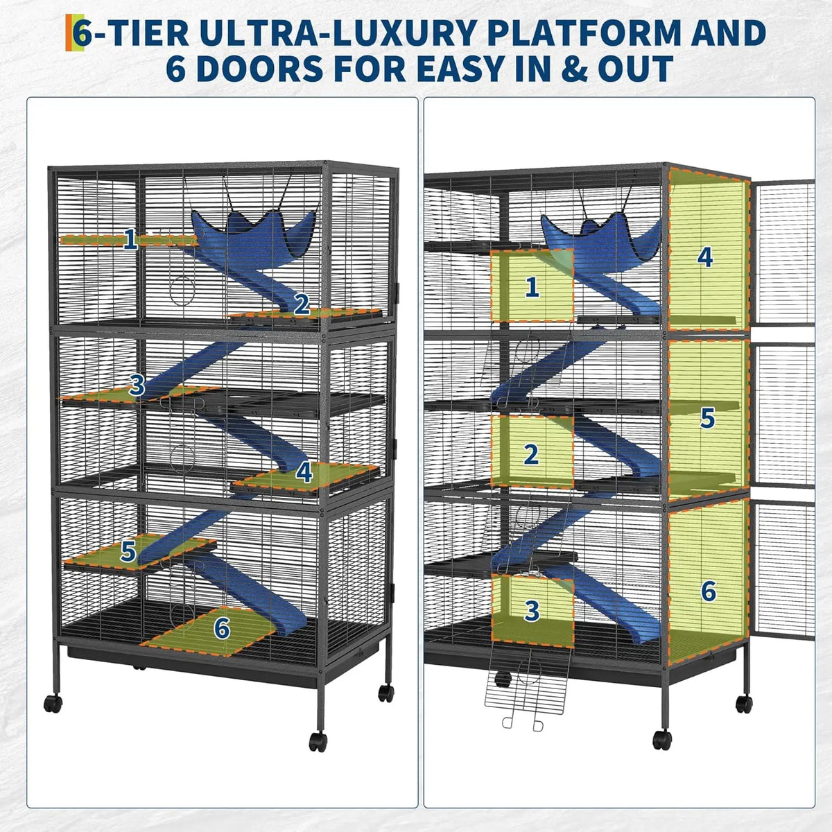Six Tier Stainless Steel Bird Cage With Rolling Stand