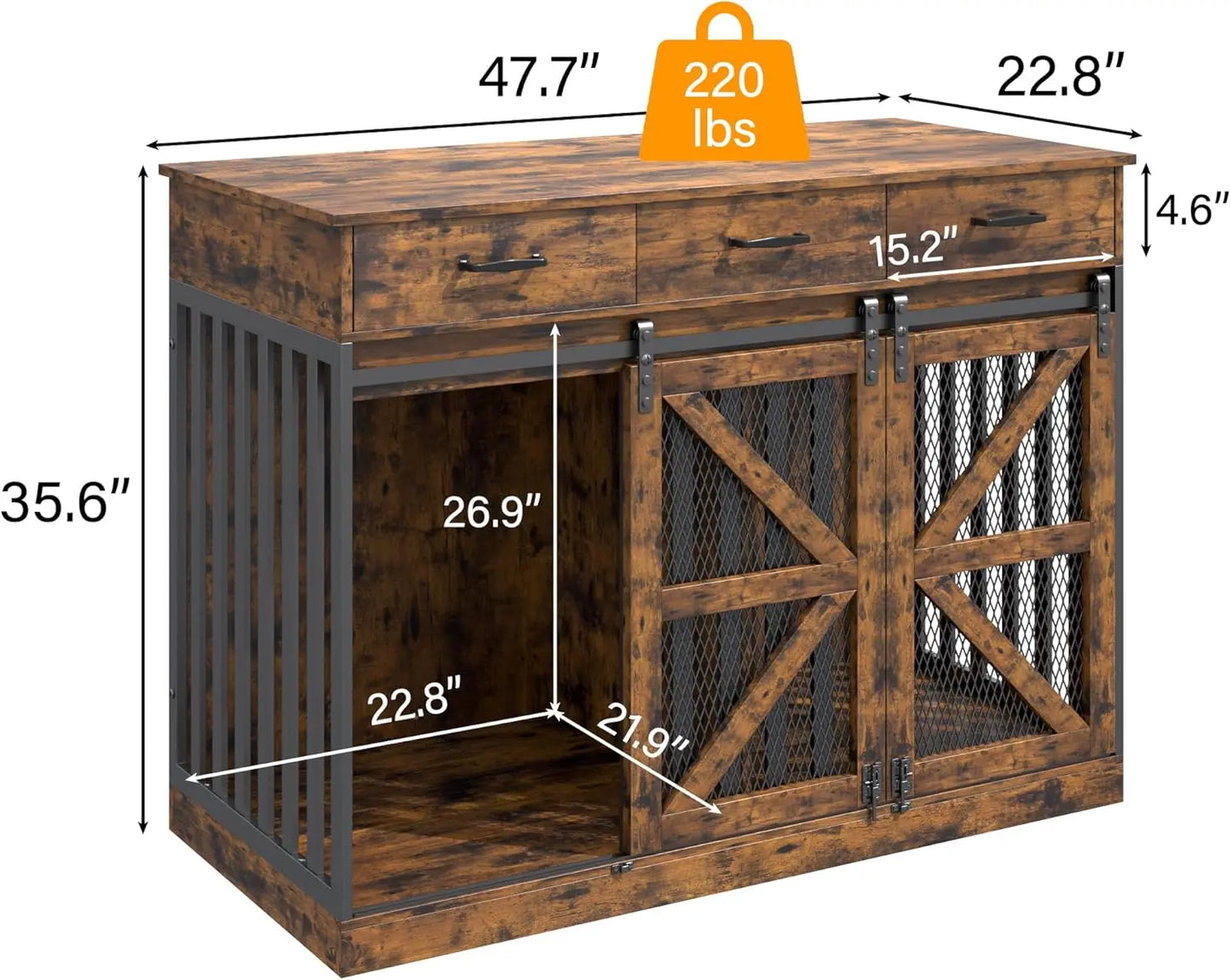 Kepptory Large Dog Crate Furniture With Removable Divider And Storage