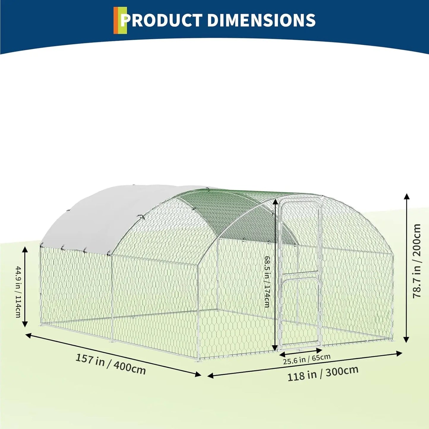 HiMISS Large Dome Metal Chicken Coop With Double Doors And UV Cover