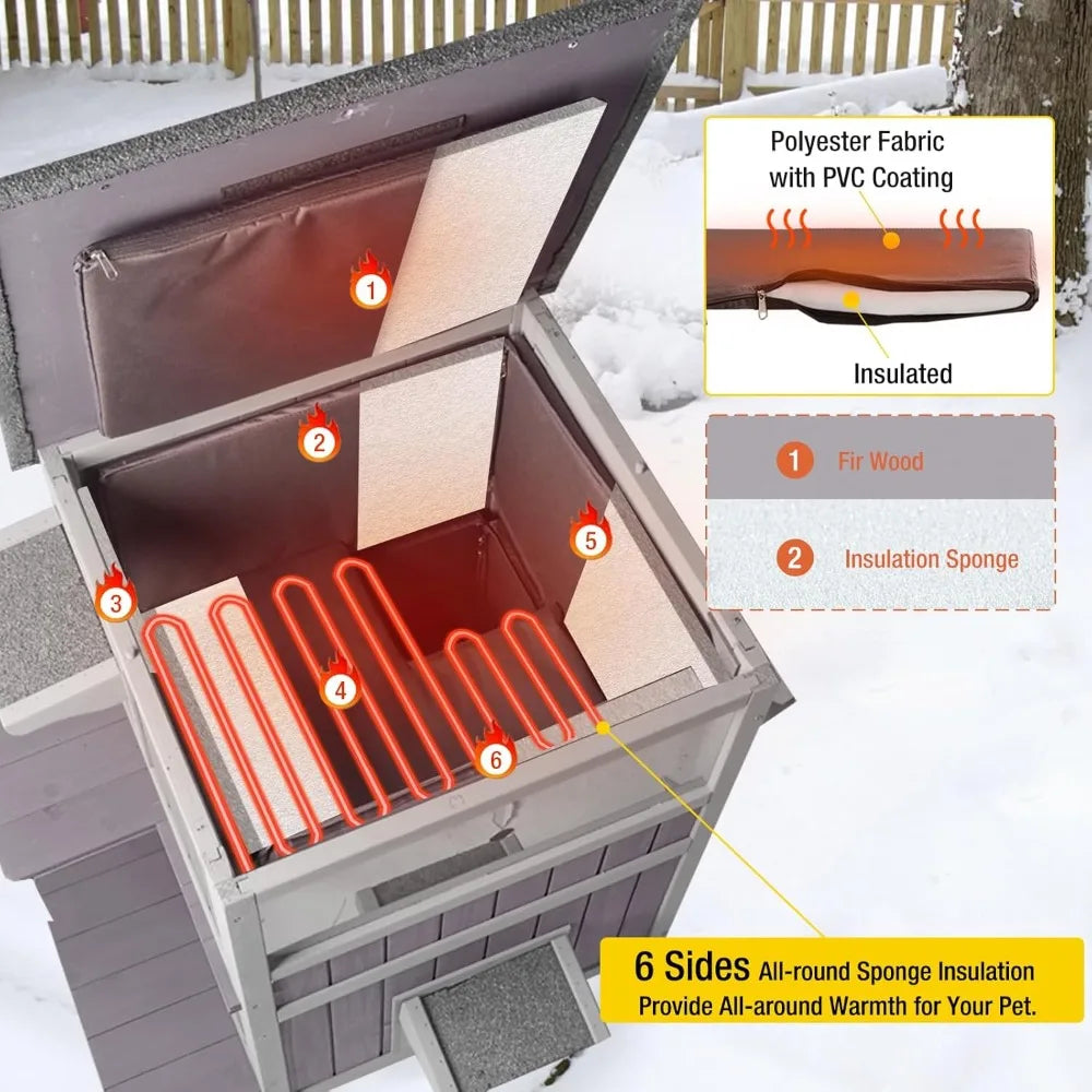 Insulated Outdoor Cat Shelter With Heated Pad For Winter Use