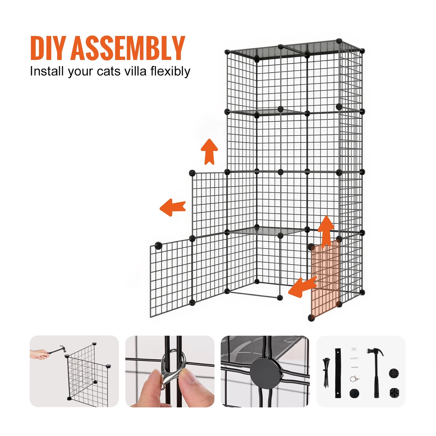 SucceBuy Detachable Cat Cage With Front Doors And Hammock