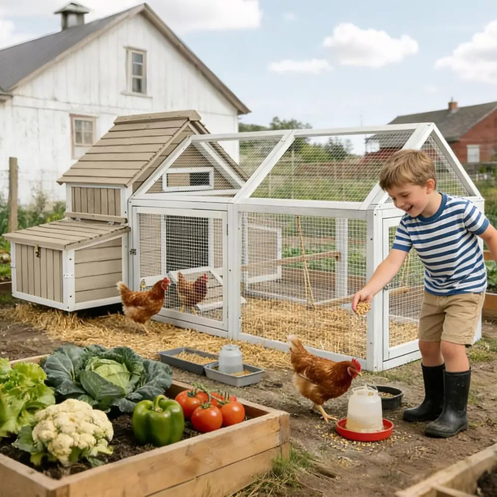 Wooden Chicken Coop For 4-6 Hens With Run Nesting Boxes Swing Perch