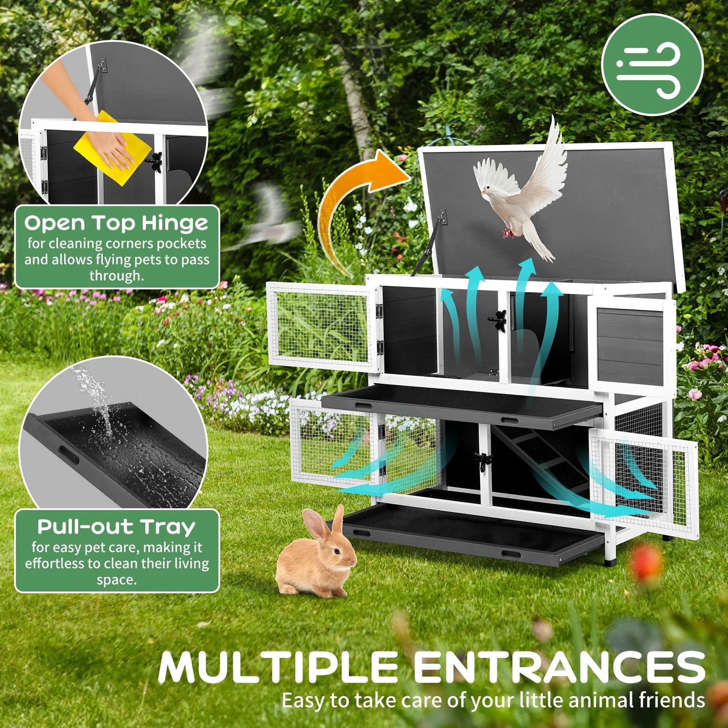 Wooden Rabbit Hutch and Chicken Coop With Removable Trays