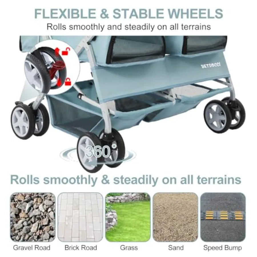 Double Pet Stroller For Two Dogs And Cats With Leashes