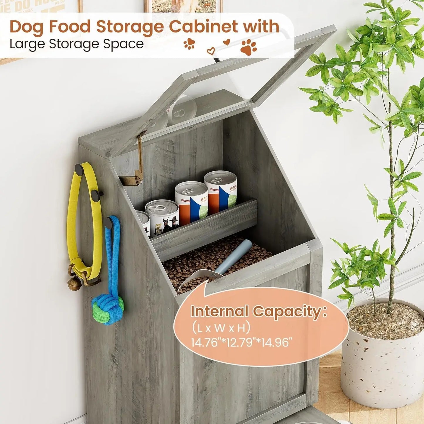 HiMISS Dog Feeding Station With Storage Cabinet And Raised Bowls