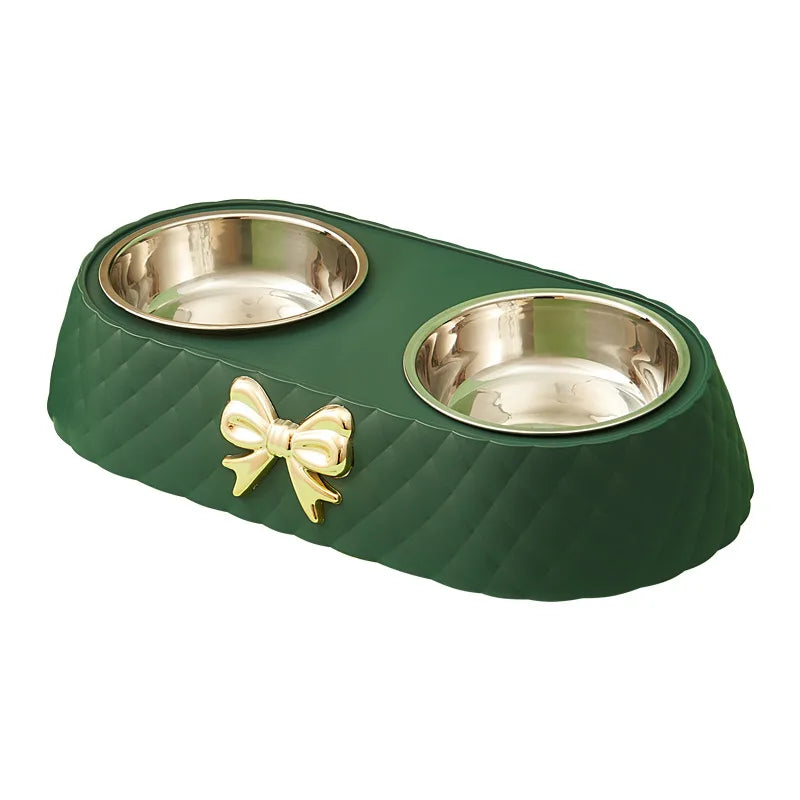 Double Pet Feeding Bowls Set With Plastic Base For Dogs And Cats