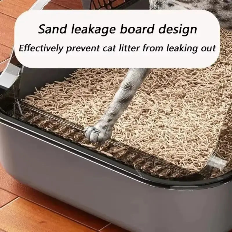 Semi-Enclosed Cat Litter Box Splashproof Kitten Toilet Tray Indoor Use