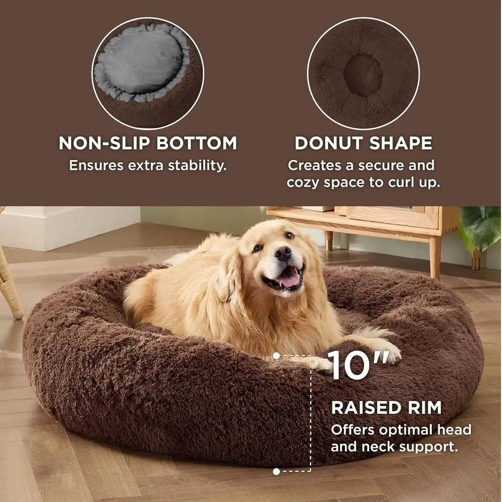 Donut Dog Bed Washable Anti Slip Plush Round Cozy Bed