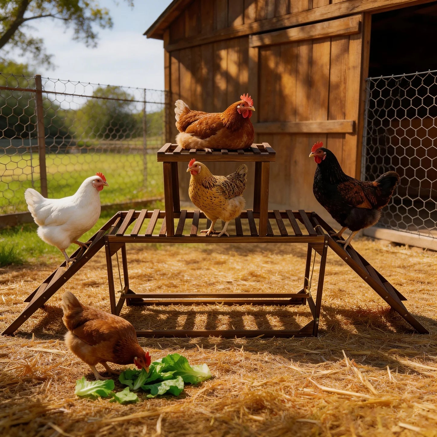 BINGOPAW Pine Wood Chicken Perch Swing And Climbing Ladder