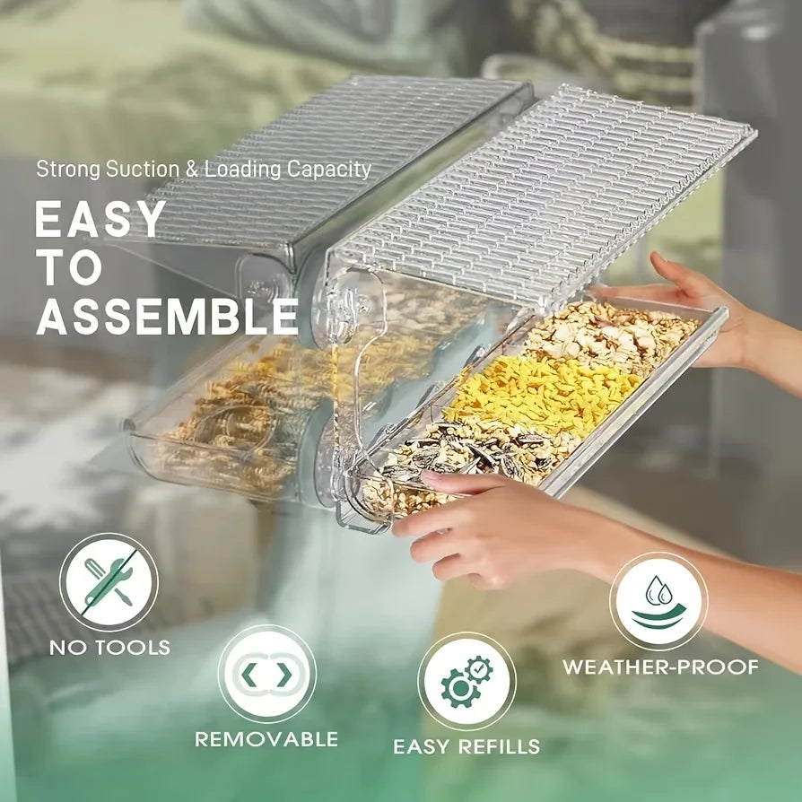 Indestructible Window Bird Feeder With Removable Seed And Water Tray