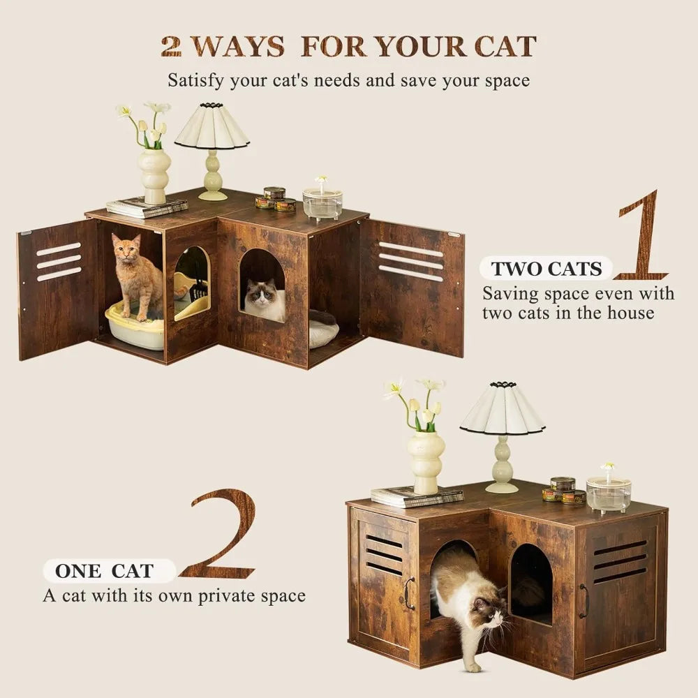 Corner Cat Litter Box Enclosure End Table For Two Cats