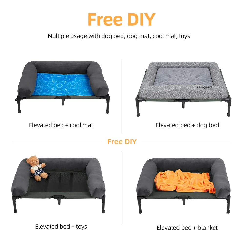 BORWART CN Outdoor Raised Dog Bed With Cooling Breathable Soft Plush Mat