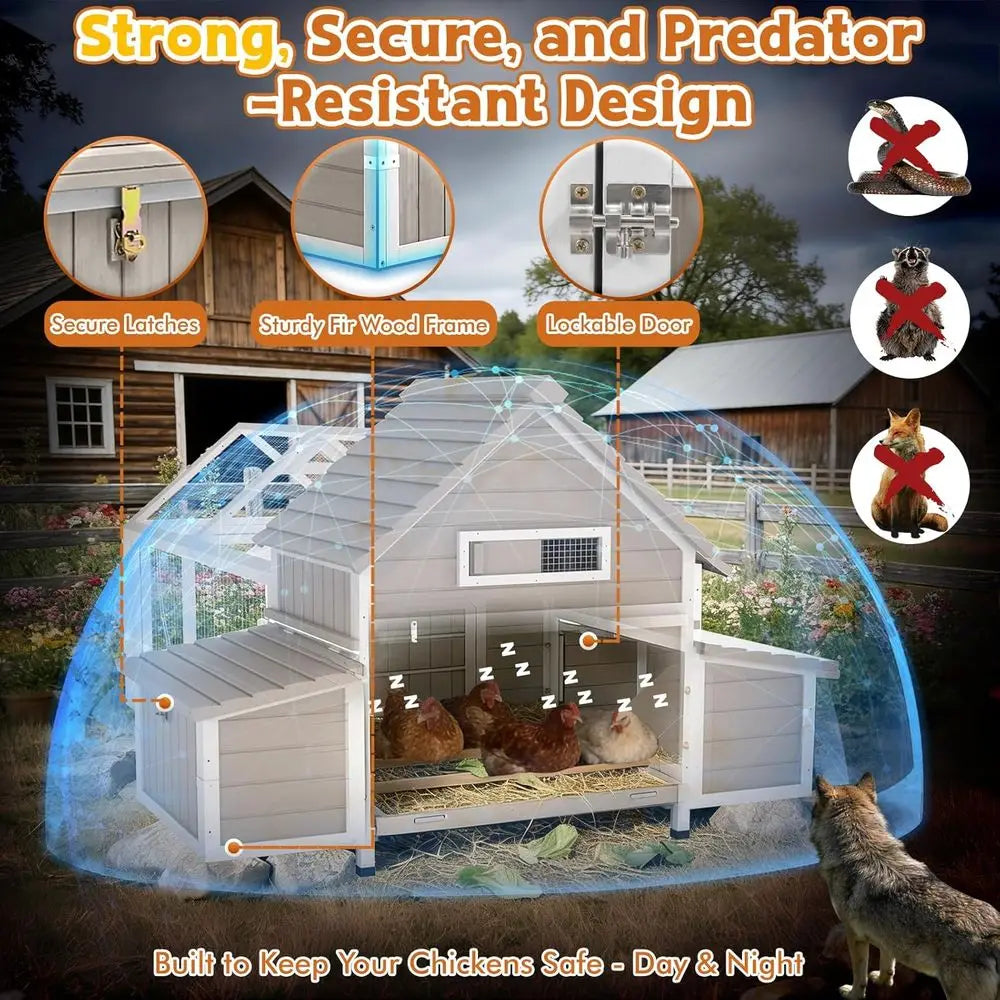 Wooden Chicken Coop For 4-6 Hens With Run Nesting Boxes Swing Perch