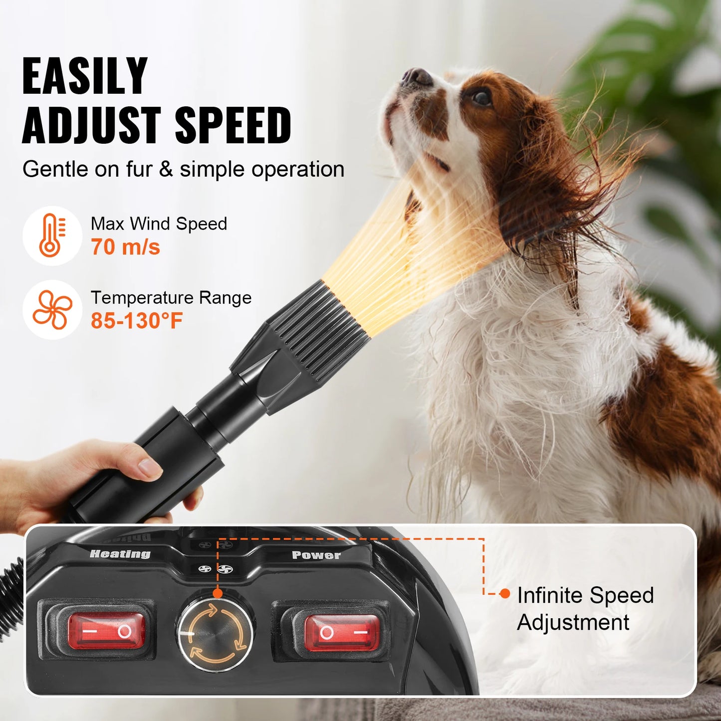 SucceBuy Dog Blow Dryer With Adjustable Speed Temperature And Nozzles