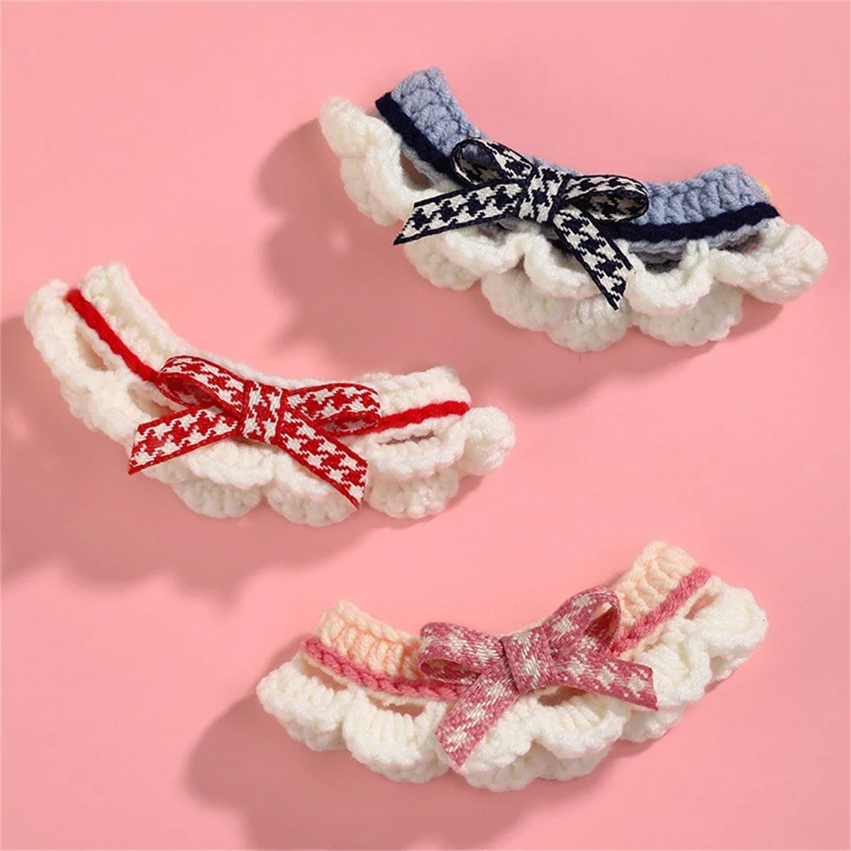 Decorative Bow Knot Knitted Pet Collar For Cats And Dogs