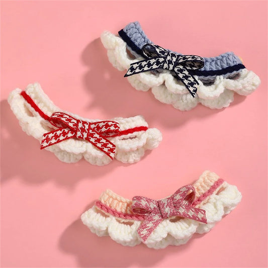 Decorative Bow Knot Knitted Pet Collar For Cats And Dogs