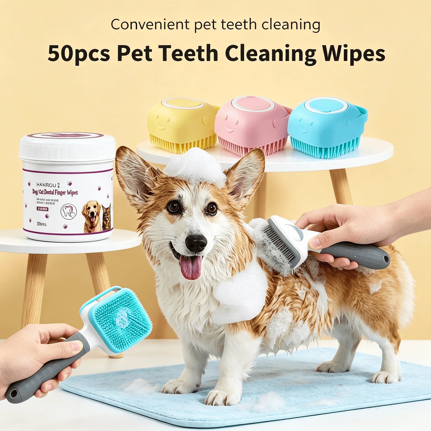 Pet Grooming Kit With Deshedding Brush And Silicone Bath Brush