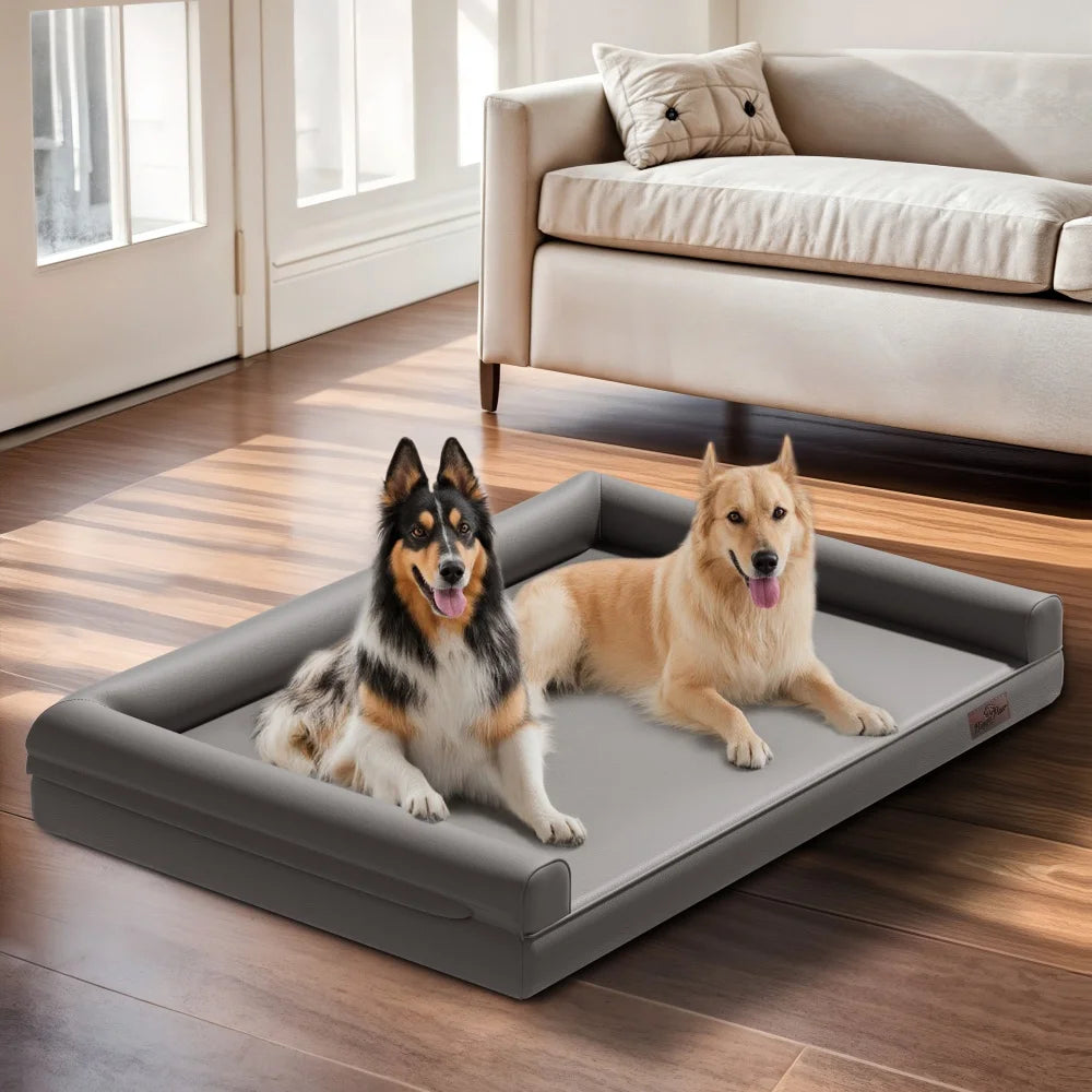 BORWART Orthopedic Dog Bed Bolster Waterproof Microfiber Leather Removable Cover
