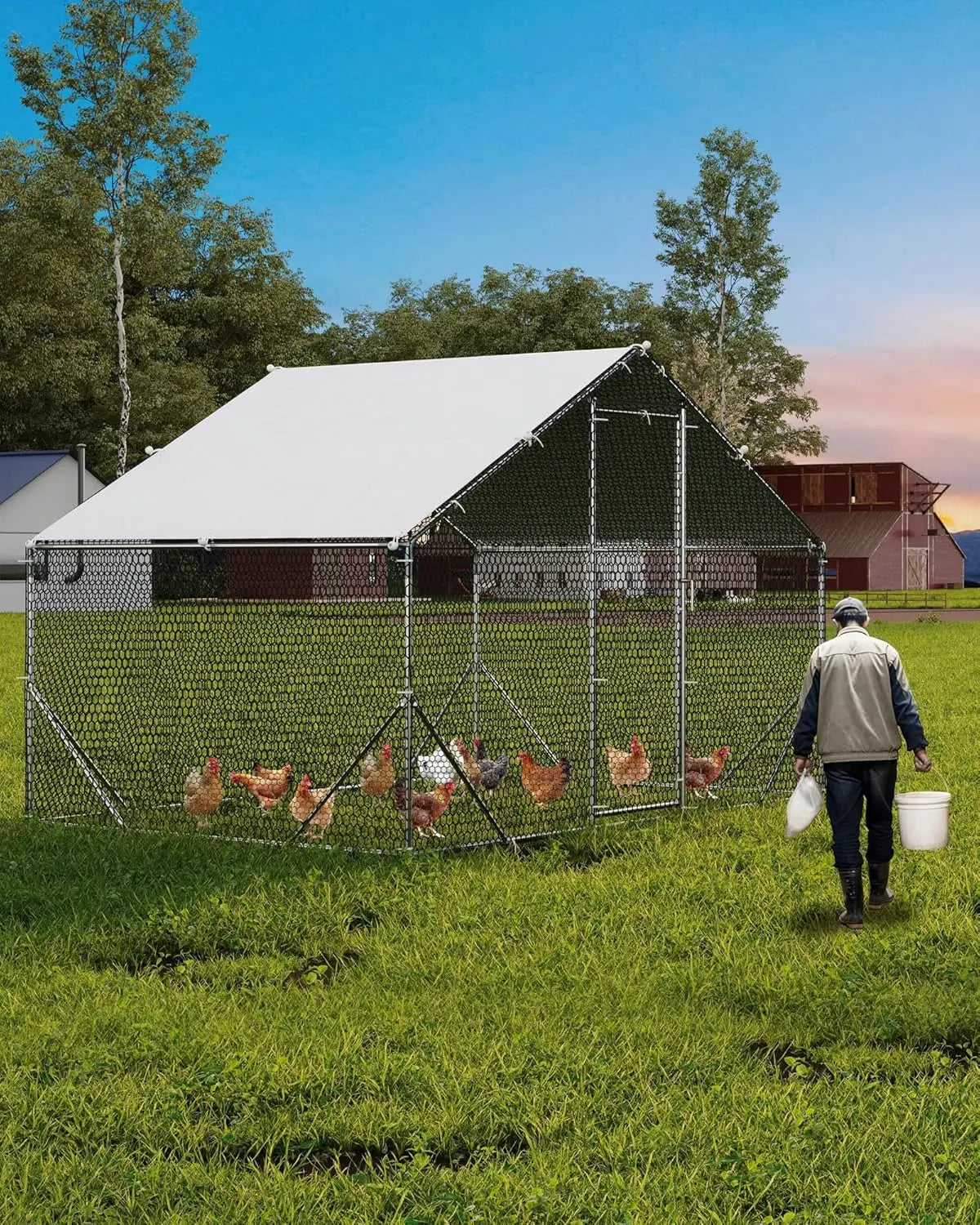 TWISTER.CK Metal Chicken Coop Walk-In Poultry Cage Pen Anti-UV Cover