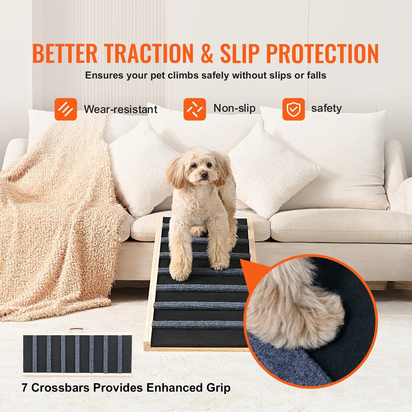 SucceBuy Folding Dog Ramp Anti Slip Adjustable Wooden Pet Ramp
