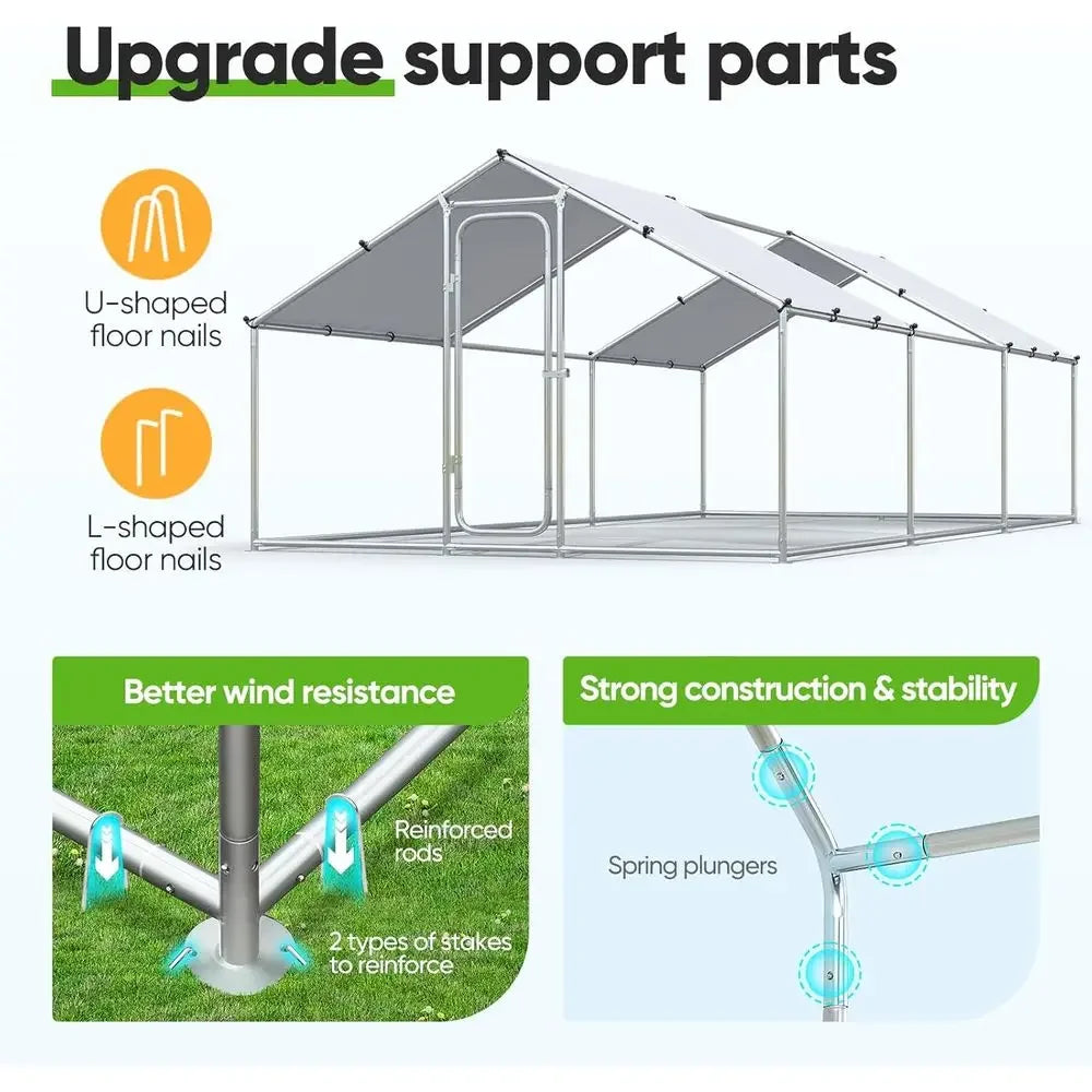 Walk-In Galvanized Chicken Coop With Waterproof Roof