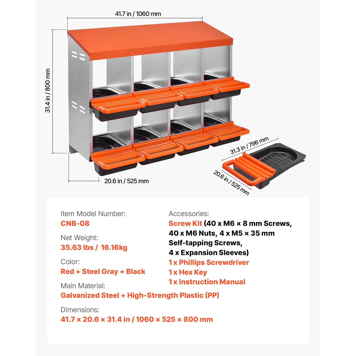 SucceBuy Chicken Nesting Boxes With Galvanized Steel And Plastic Roll Away