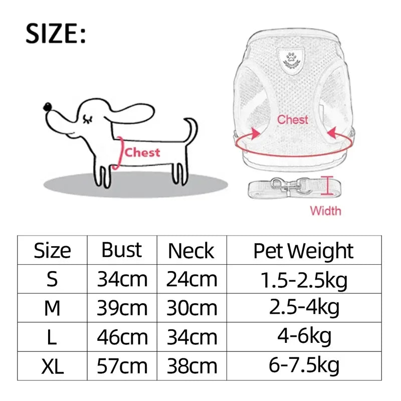 Cat And Small Dog Harness Vest With Leash Polyester Mesh