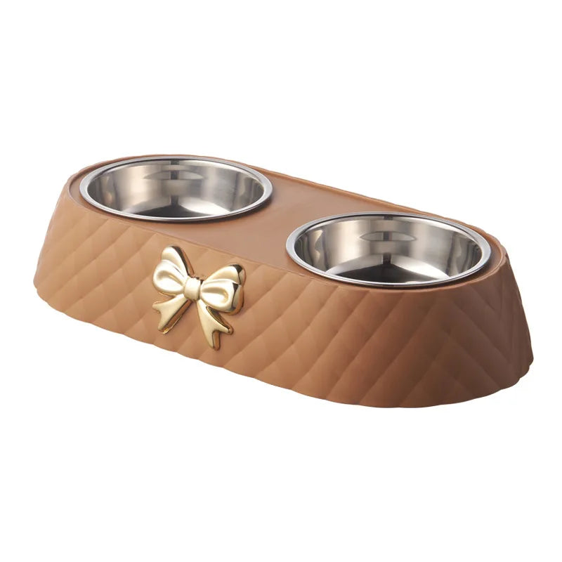 Double Pet Feeding Bowls Set With Plastic Base For Dogs And Cats