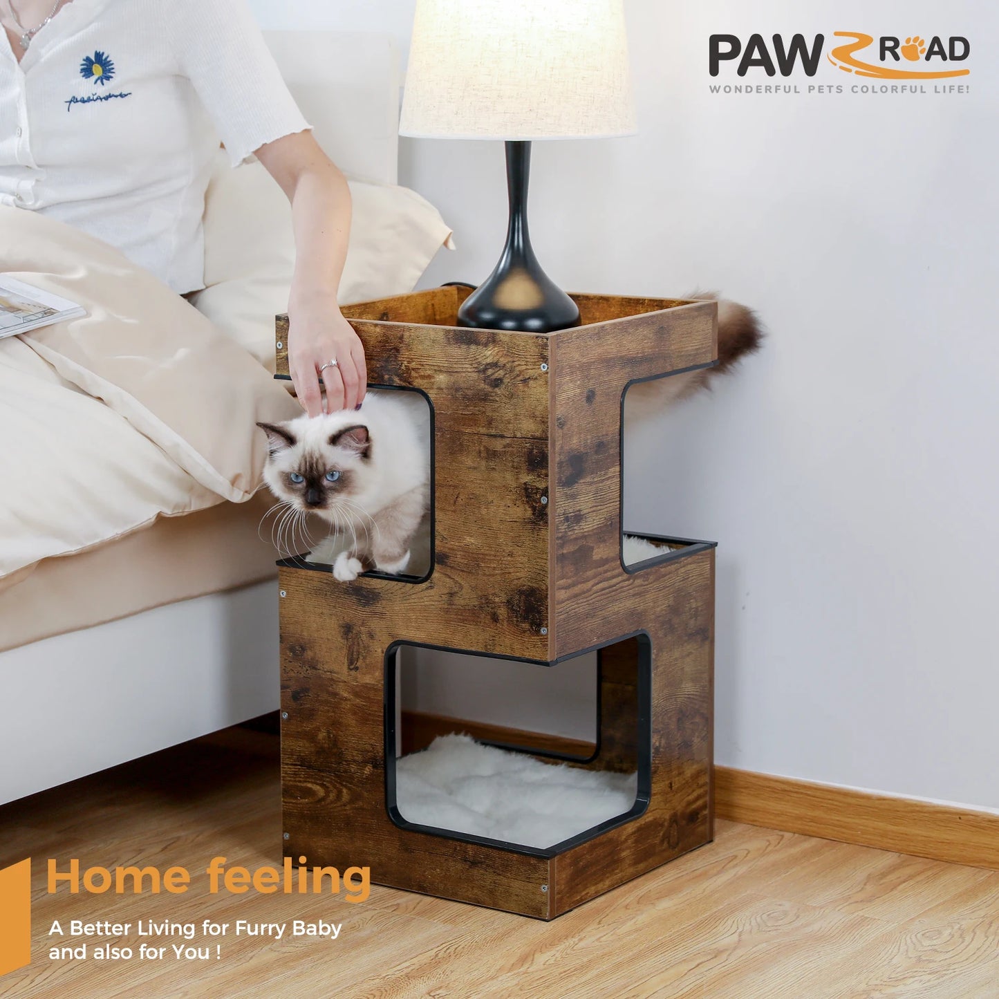 PAWZ Road Wood Cat Condo House With Scratching Pads
