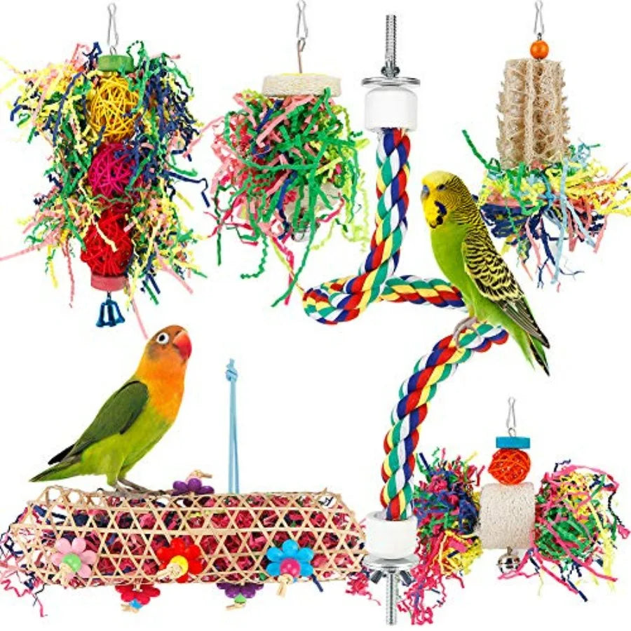 Bird Foraging Shredding Toy for Parakeet and Conure, Hanging Perch