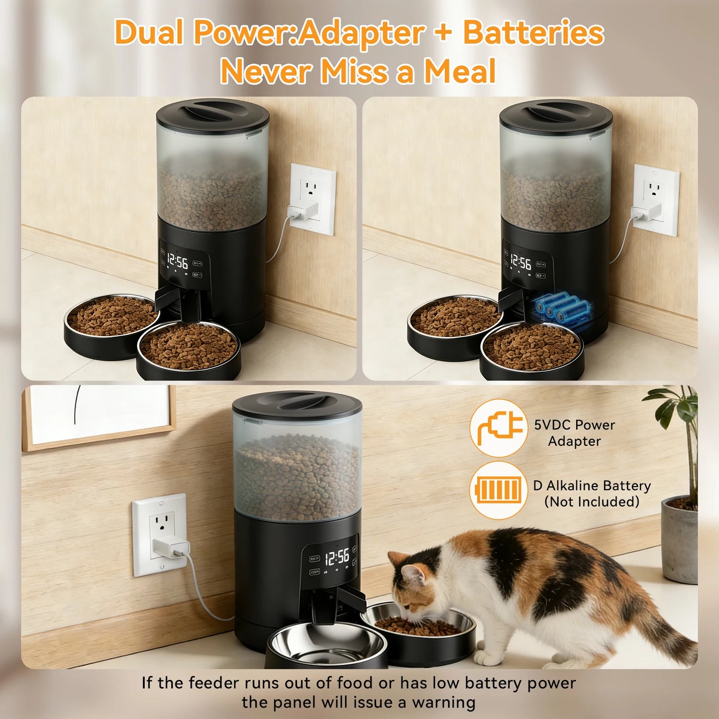 Automatic Cat Feeder With Dual Stainless Bowls And Timed Dispenser