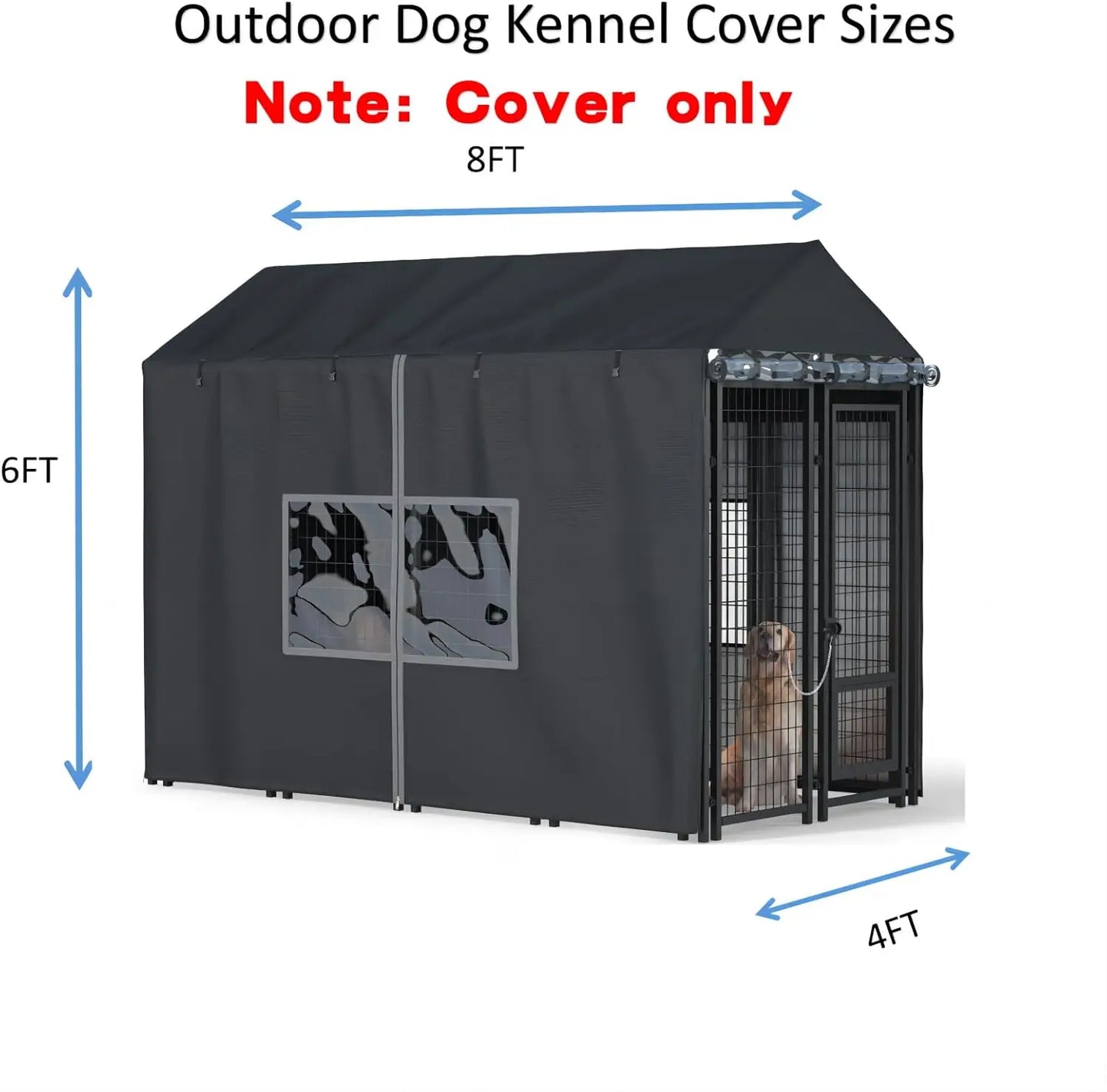 Outdoor Dog Kennel Cover Waterproof, Cold-Resistant With Zippers PVC Windows
