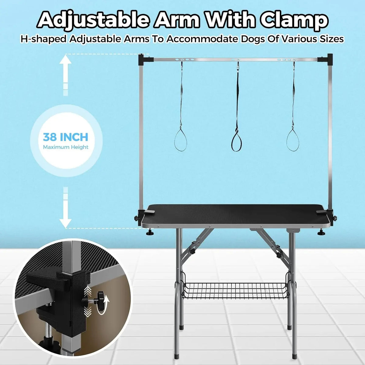 Garvee Professional Foldable Dog Grooming Table With Adjustable H Arm